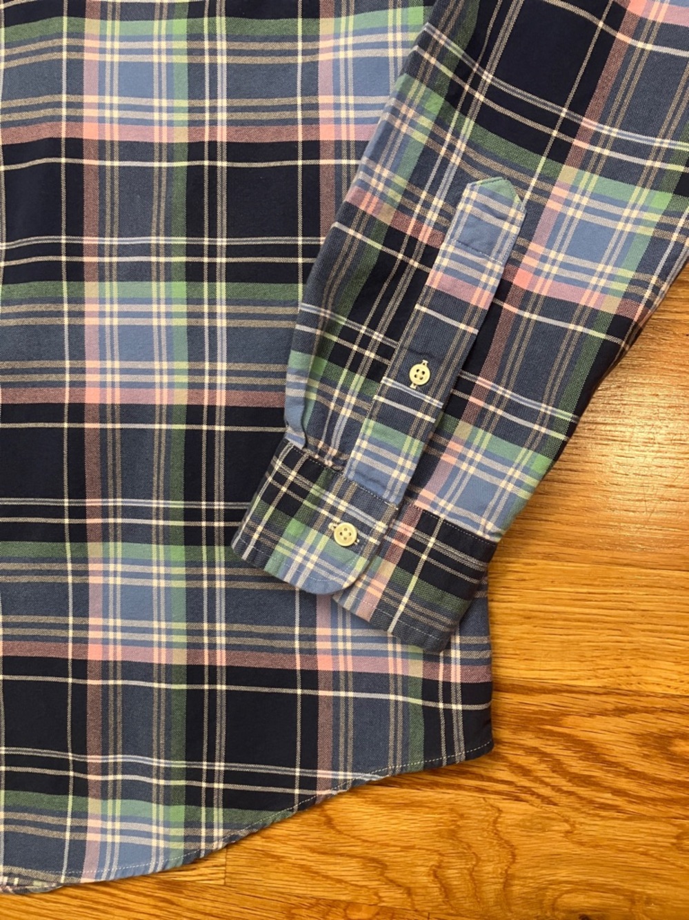 Ralph Lauren Large Navy, Green & Pink Plaid Long Sleeve Button-Down Collar Shirt - Picture 6 of 6